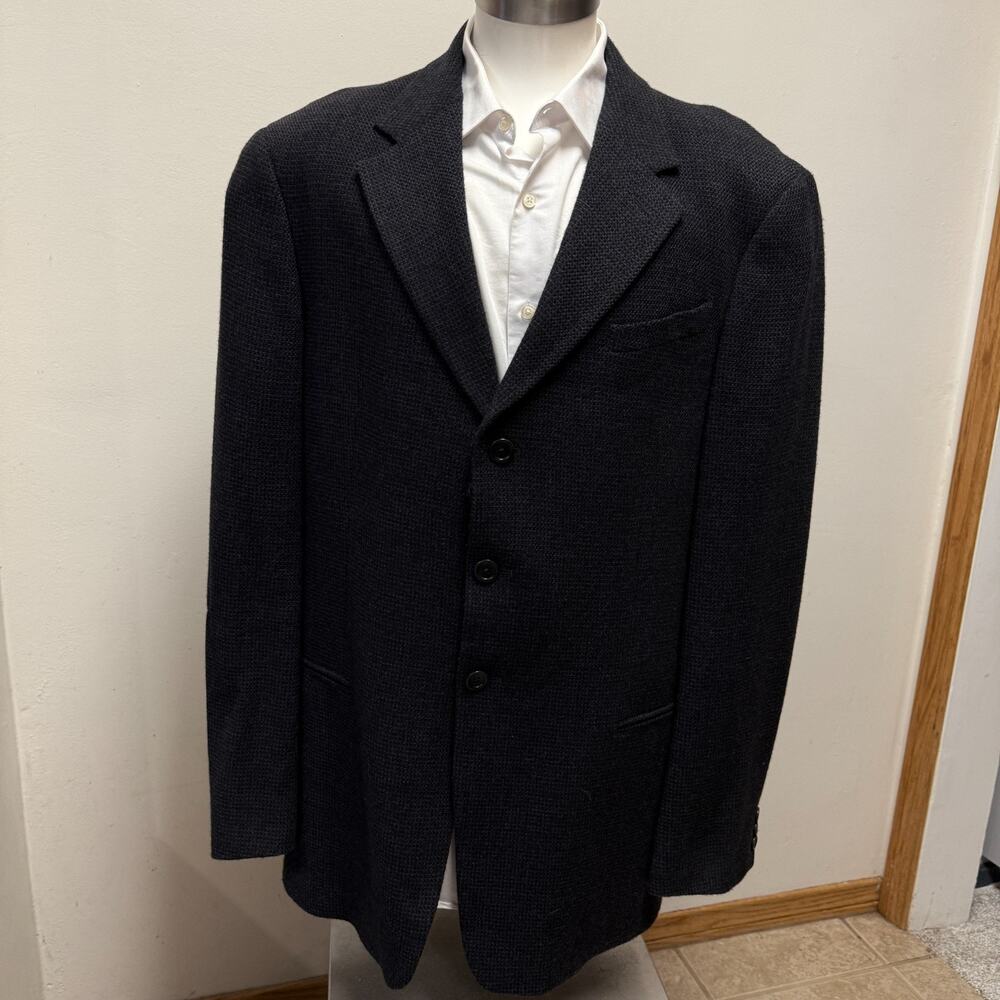 Armani Collezioni Men's Gray Micro Check Wool Blazer Made in Italy 44L